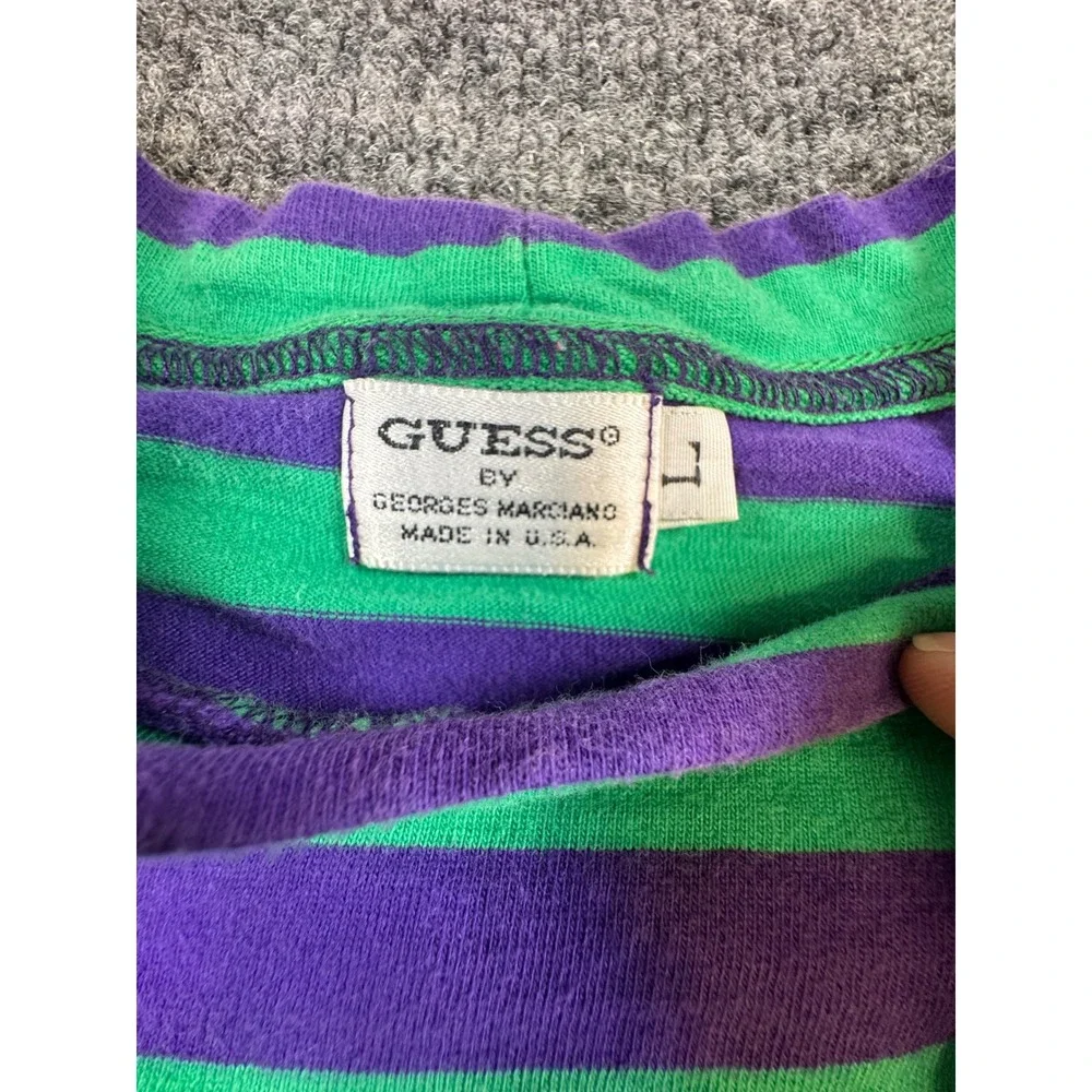 Vintage Guess Jeans USA Striped Shirt USA Purple Green 90s Georges Marciano L - Picture 3 of 6